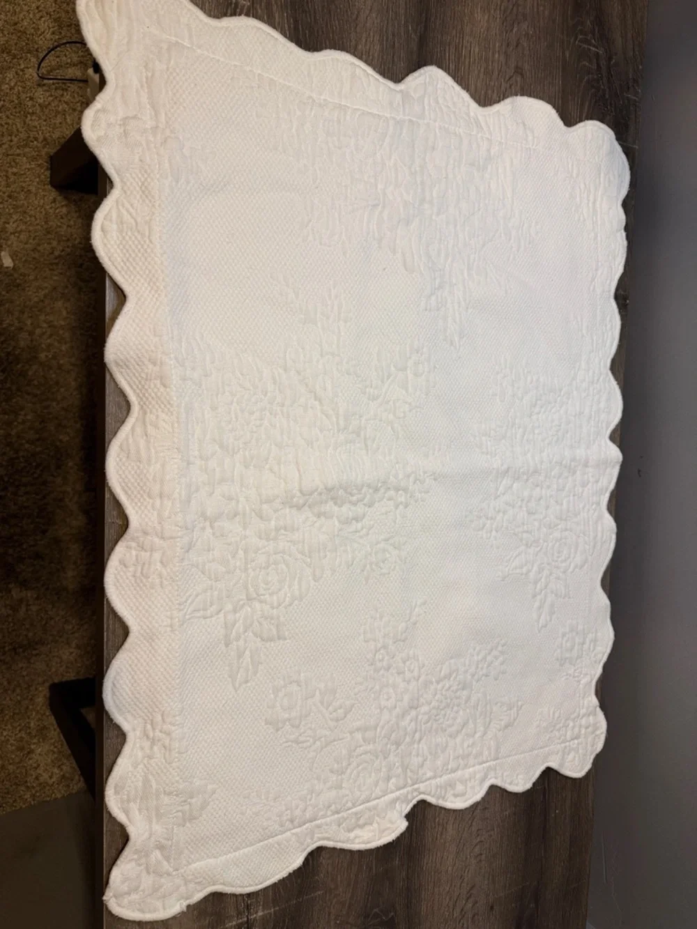 Two White Scalloped Quilted Sham